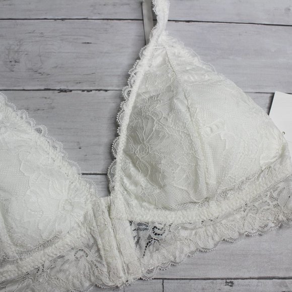 Rene Rofe Women's Off White Lace Bra Size L Padded Wire Free Front Hook - Picture 7 of 9